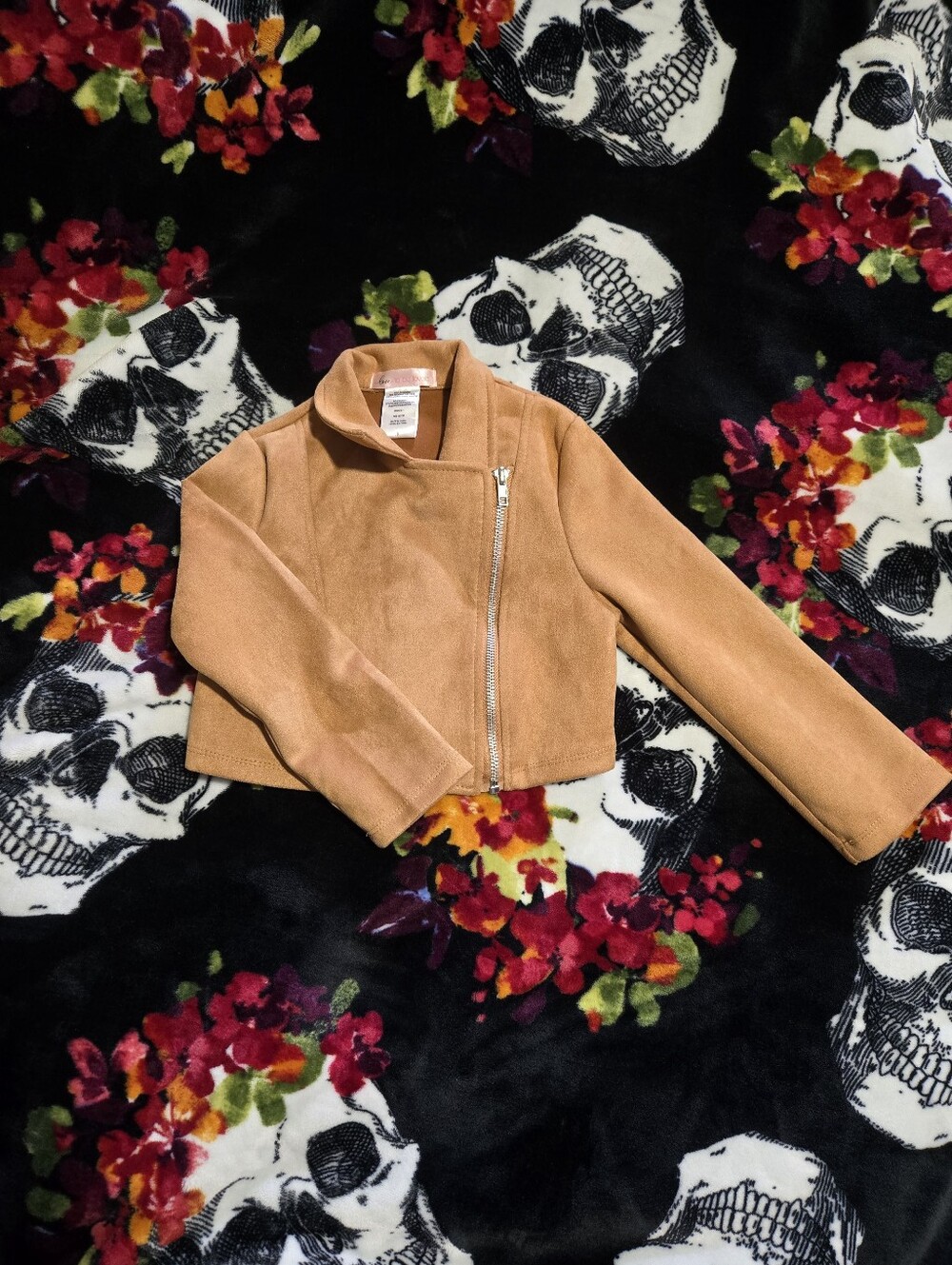 Girls' Faux Suede Moto Jacket - Tan